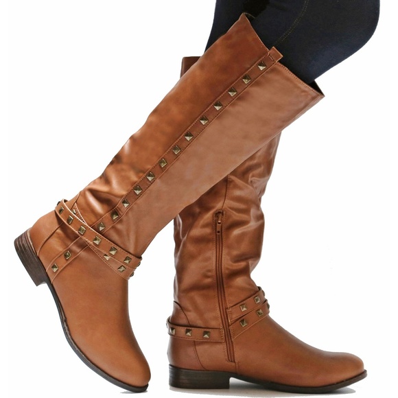 Shoes - New Tan Studded Knee High Riding Boots